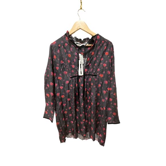 Alexander McQueen MCQ Black Silk Pleated Floral Babydoll‎ Dress Size10 - Picture 7 of 10